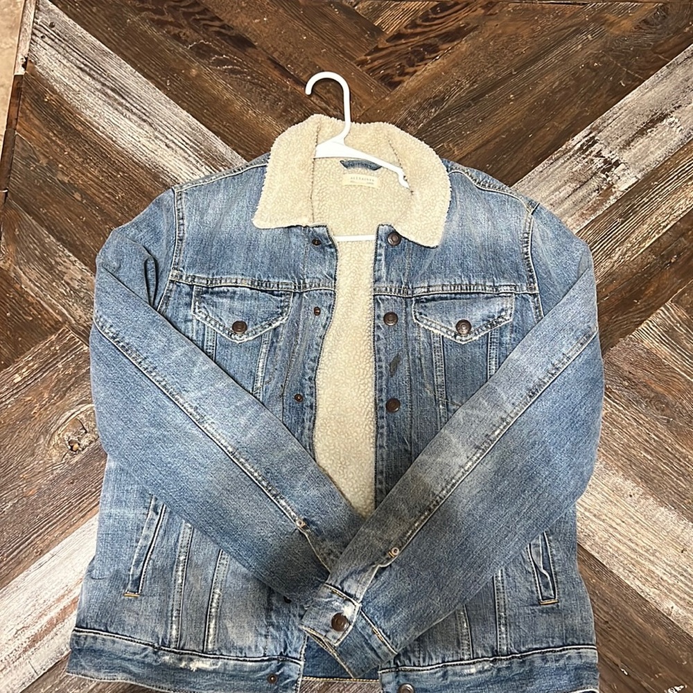 MENS ALL SAINTS DENIM SHERPA JACKET SIZE LARGE